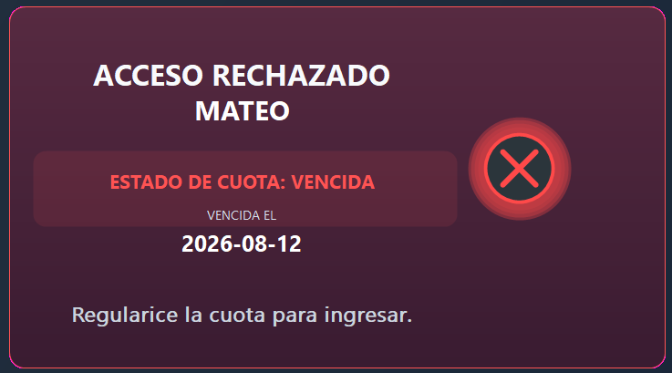 Ejemplo de acceso rechazado por cuota vencida