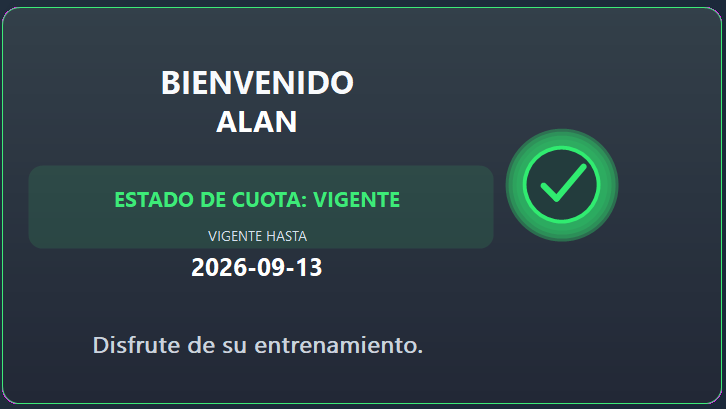 Ejemplo de acceso permitido para Alan con cuota vigente